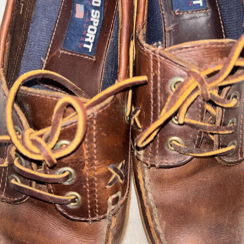 VTG 90's POLO‎ SPORT Ralph Lauren Brown Leather Boat Shoes Loafers Men's 10.5 D